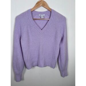 Athleta Merino Wool Blend V-Neck Sweater‎ Ribbed Knit Lavender XS